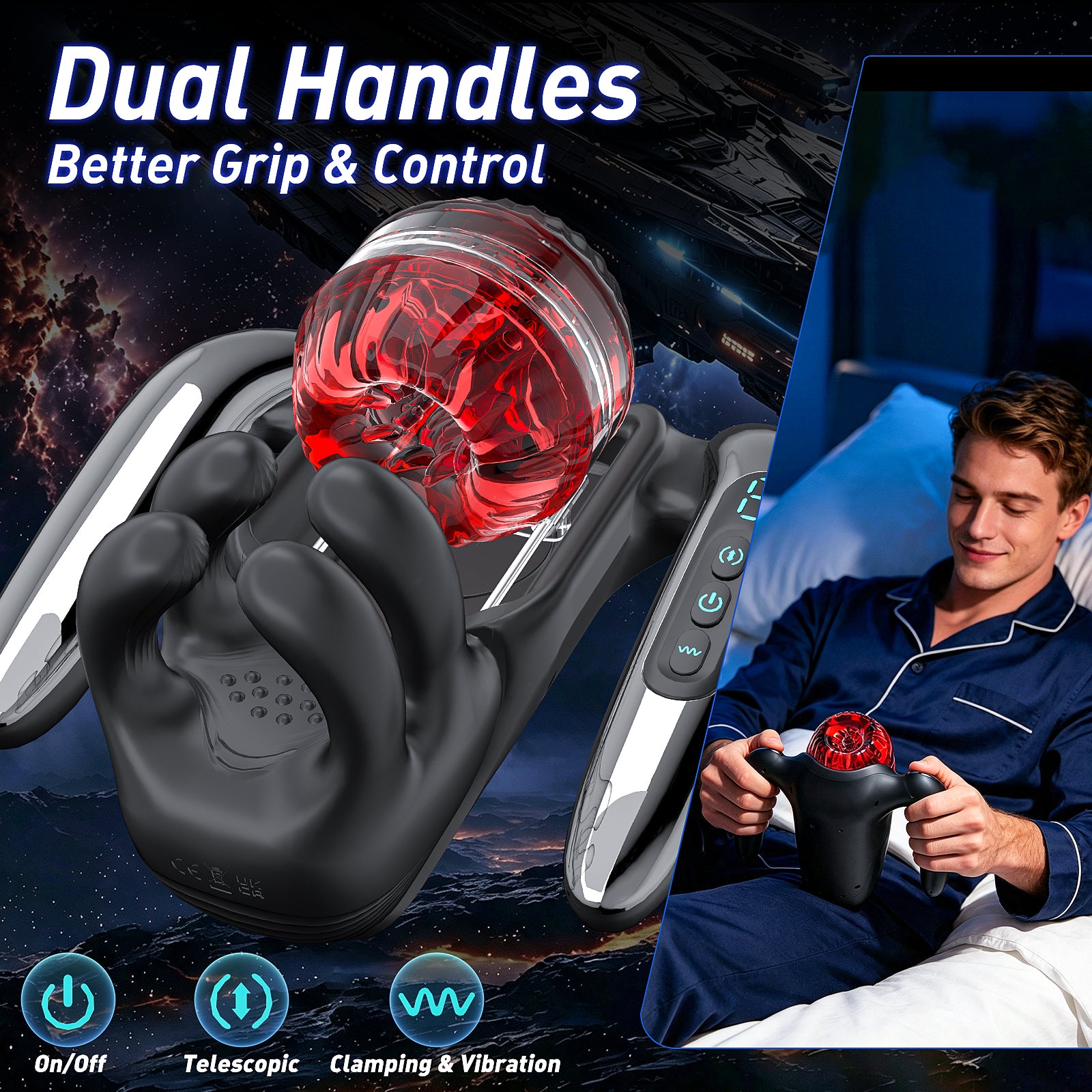 XG21 Plus - Kompakter & Portabler 3-in-1 Eichel-Trainer & Masturbator mit Doppelgriff – Teleskop, Klemm-Vibration & Impuls