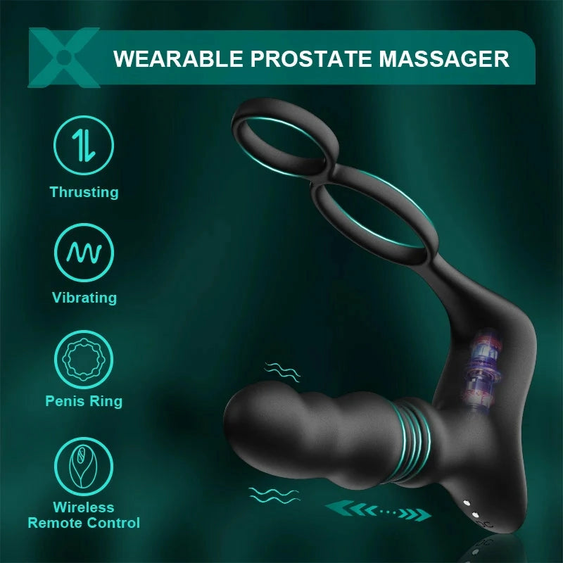 PM9 - 2-in-1 Stoß- & Vibrations-Prostata-Massager mit Wireless Remote