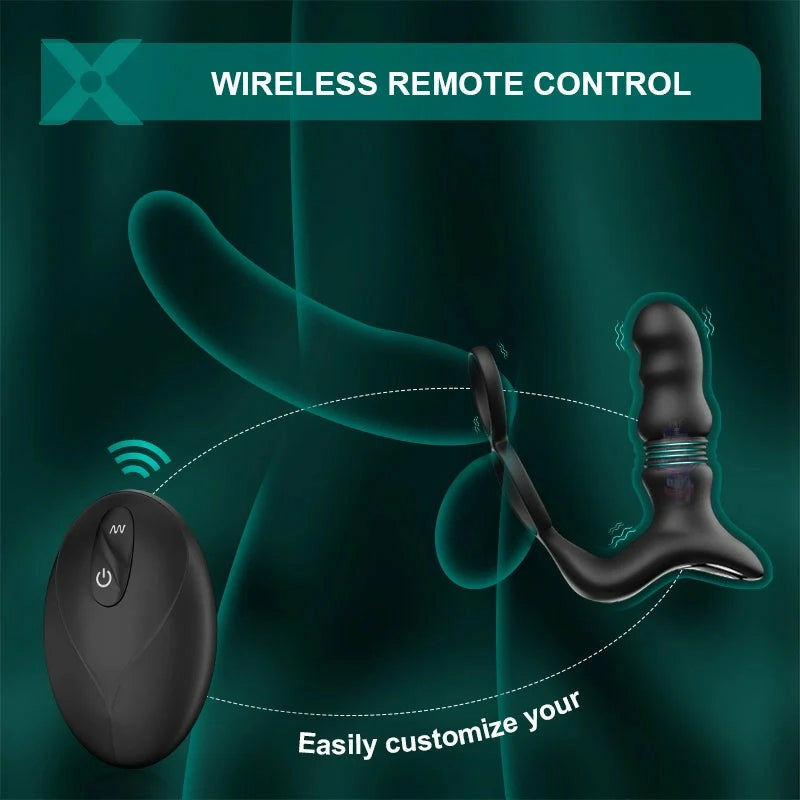 PM9 - 2-in-1 Stoß- & Vibrations-Prostata-Massager mit Wireless Remote
