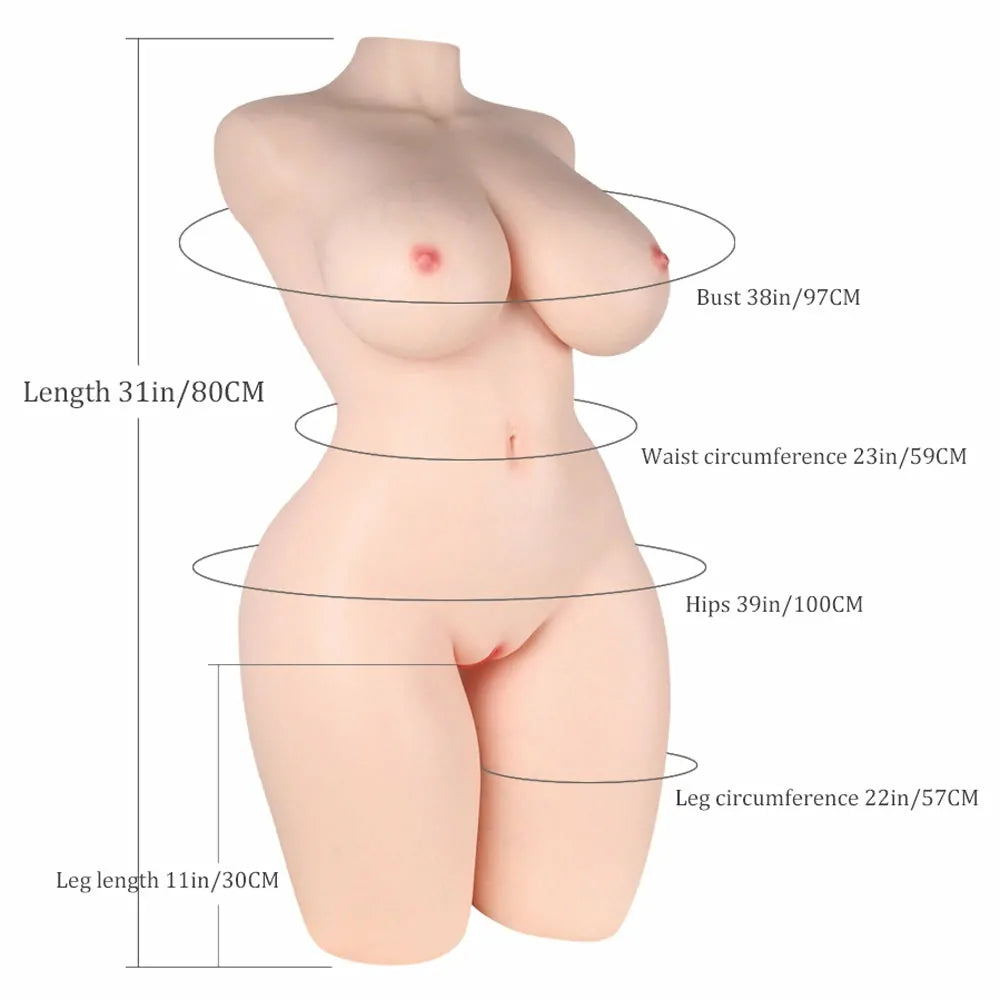 Lina - Real-Skin Premium-Silikontorso mit XXL-Gel-Brüsten (31,0 kg) – Heavyweight-Hourglass